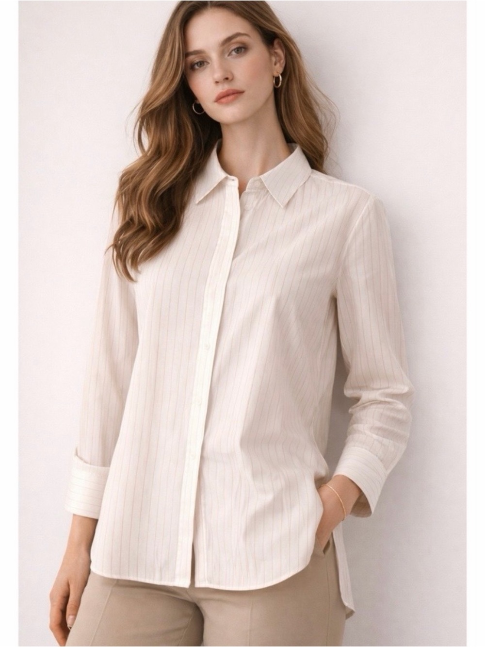 Lafayette 148 New York Helen Oversize Stripe Cotton Button Up Shirt